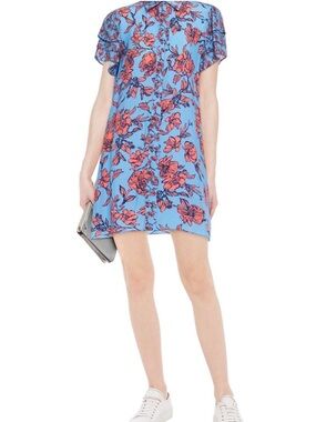 Alice + Olivia Cupro Floral Mini Dress Blue Coral Print Size M